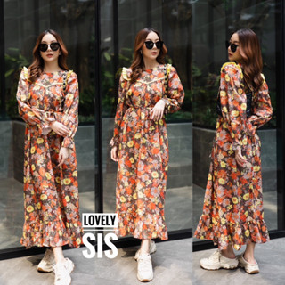 🌈🌿🌸🌼🌺🧡🤎🇰🇷 Floral Long Sleeve Maxi Dress