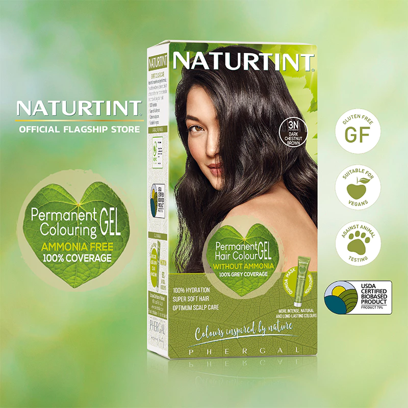 Naturtint (3N DarkChestnutBrown) เจลเปลี่ยนสีผม ปิดผมขาว จากสารสกัดธรรมชาติและออแกนิค ปริมาณรวม170ml