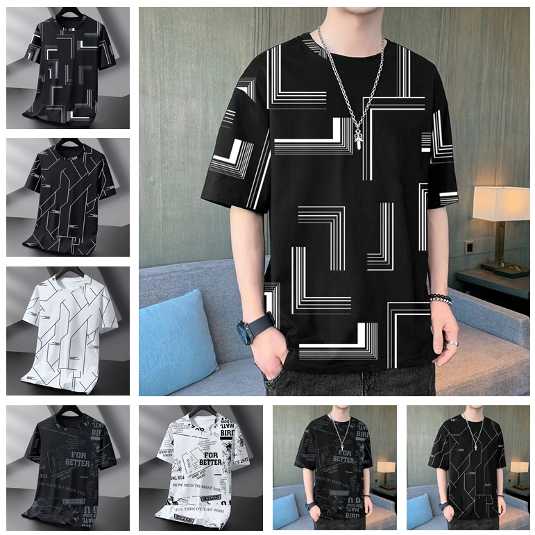 TS MEN  เสื้อยืดคอกลม ทรงหลวม สไตล์เกาหลี แฟชั่นฤดูร้อน สำหรับ ขนาดมาตรฐาน m-xl T68