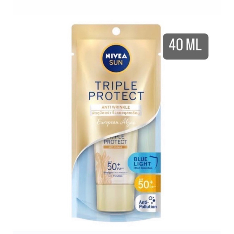 ครีมกันแดด Nivea นีเวีย ซัน ทริปเปิ้ล โพรเท็ค กันแดดทาหน้า Nivea sun triple Protect Anti Wrinkle spf50+pa+++ขนาด40ml.