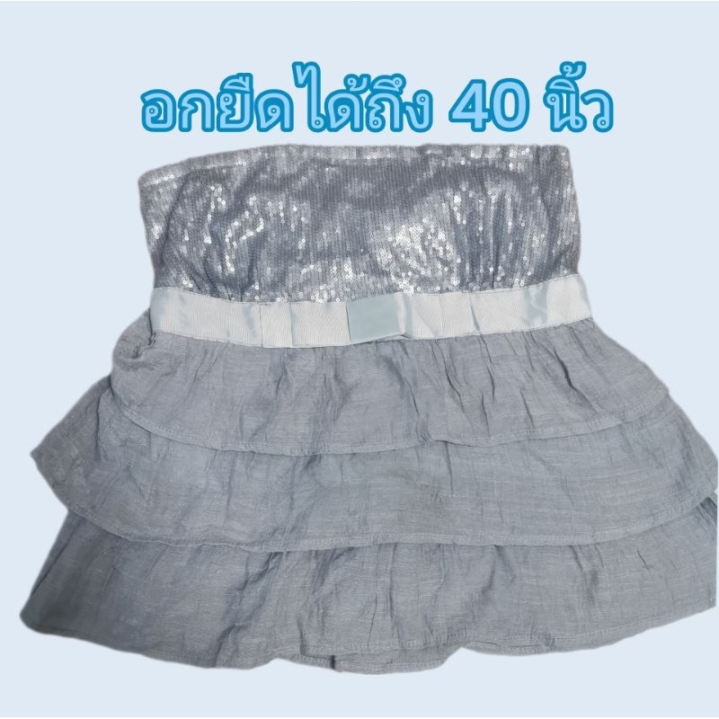เสื้อเกาะอกสีเทา เนื้อผ้าช่วงอกปักเลื่อม