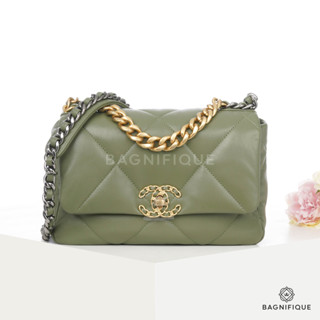 NEW CHANEL FLAP 19 26 GREEN MATCHA LAMB GHW