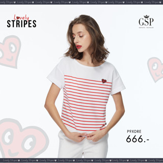 GSP เสื้อยืด เสื้อยืดผู้หญิง Blouse เสื้อยืดแขนสั้นลายริ้วสีแดง Lovely Stripes (P9XDRE)