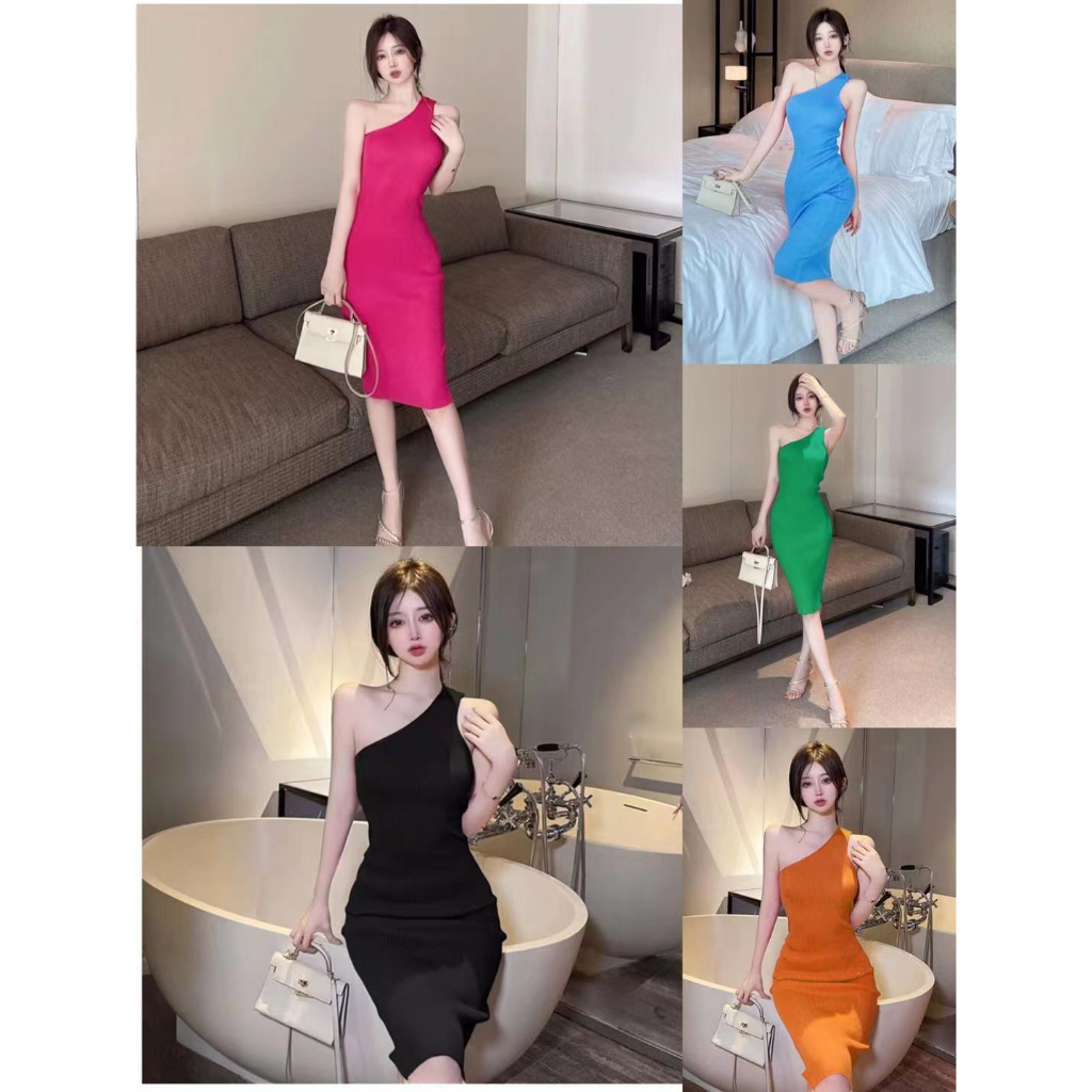 พร้อมส่งเดรสไหมพรหมสายข้างเดียว ใส่เข้ารูปเซ็กซี่มากH362