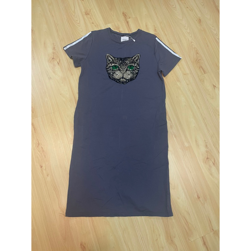 เดรสผ้ายืดHisoสีเทาลายเเมว