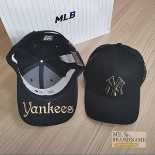 ของแท้ 💯%  MLB diamond logo patch ball cap หมวกสีดำ ปักตกแต่งด้านข้าง ใต้ปีกปัก yankees สีทอง 🖤💛