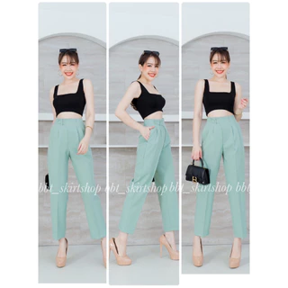 New🎉กางเกง9ส่วนเอวสูงจีบหน้ากระดุมข้าง#ทรงหลวม#หูช้าง