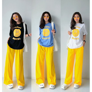 ! Smiley Oversize Set  เซทเสื้อยืดคอกลมแขนสั้น ทรง oversize สกรีนลาย GANNI SMILE HOTEL ลายสวย