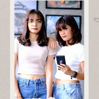 เสื้อครอป ผ้าร่อง 🥑𝗕𝗮𝘀𝗶𝗰 𝗰𝗿𝗼𝗽 𝘁𝗼𝗽 สไตล์ minimal 🏷งานป้ายจ้า