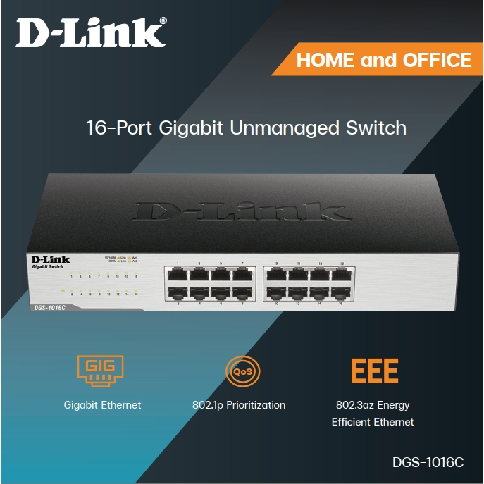 Gigabit Switching Hub 16 Port D-LINK DGS-1016C (11'')