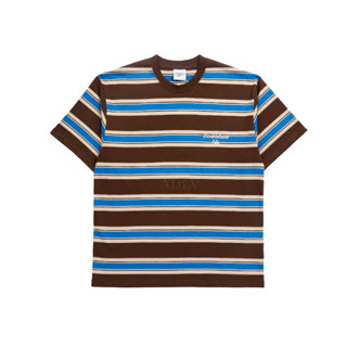 acmé de la vie SCRIPT LOGO STRIPE Short Sleeve T-Shirt (BROWN)