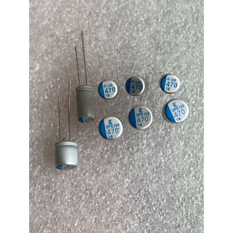 คาปาซิเตอร์ 470UF 16V (10ตัว) 470UF 16V  470UF 16V 470UF 16V  470UF 16V ตัวสีเงินแถบสีฟ้าสินค้าใหม่ข