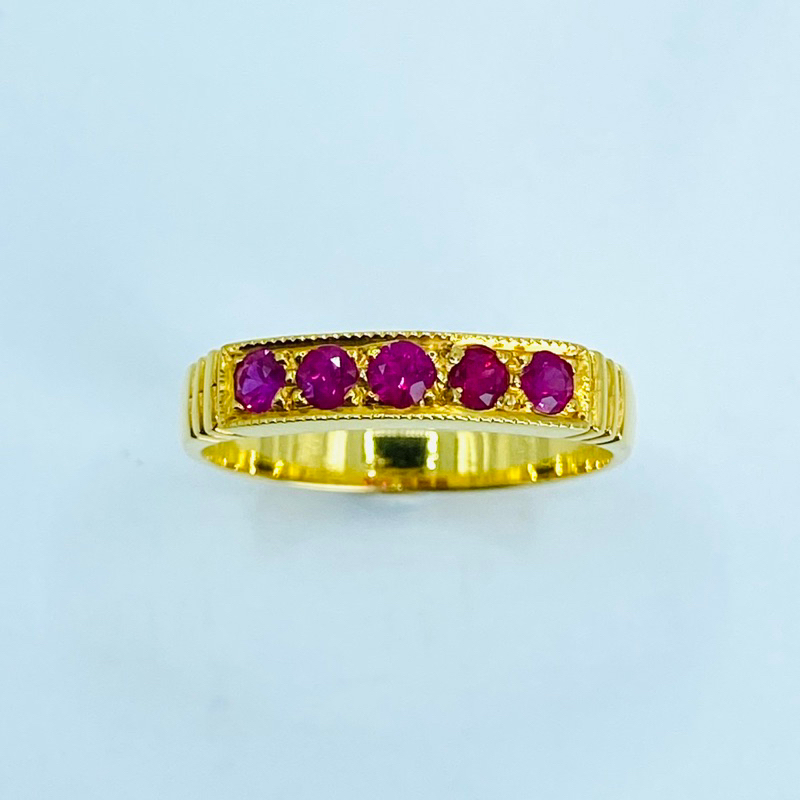 แหวนทอง size 54; แหวนทองแถว พลอยทับทิม ก้านขั้นบันได A17670