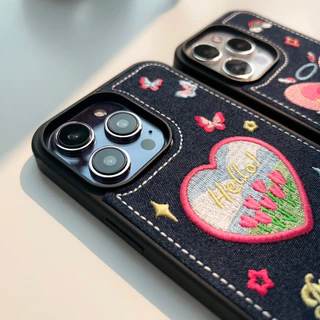 [i17] พร้อมส่ง🦋🌷T6S6 เคสยีนส์ hello tulip เคสผ้า สำหรับ iPhone case เคสไอโฟน X-14plus,16Plus,16,16Promax,17P,17Promax