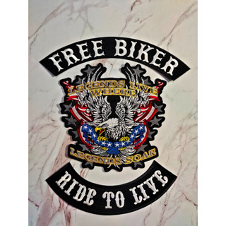 ตัวรีดติดเสื้อขนาดใหญ่ Set Free Biker (1set/3pcs) ตกแต่งเสื้อผ้า แจ๊คเก็ตยีนส์ Hipster Embroidered Iron On Sew on