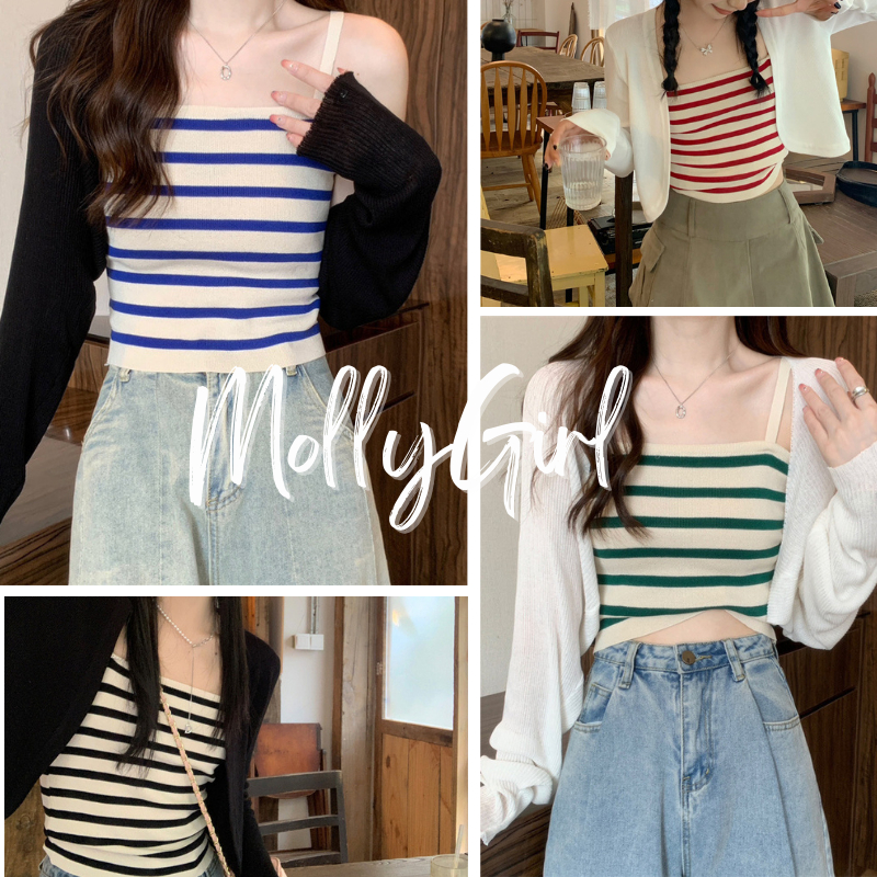 Mollygirl เสื้อเซ็ต2ชิ้น สายเดี่ยว แขนยาว