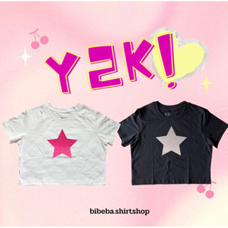 Y2K Crop เสื้อครอปลายดาวกลิตเตอร์ 🌟💖