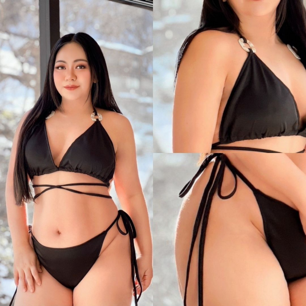 100KG PLUS SIZE ชุดว่ายน้ำสาวอวบ 2 ชิ้น แต่งห่วงหินอ่อน บิกินี่สาวอวบ อก36-60 สุดแซ่บเผ็ดร้อน มีฟองน้ำ A10