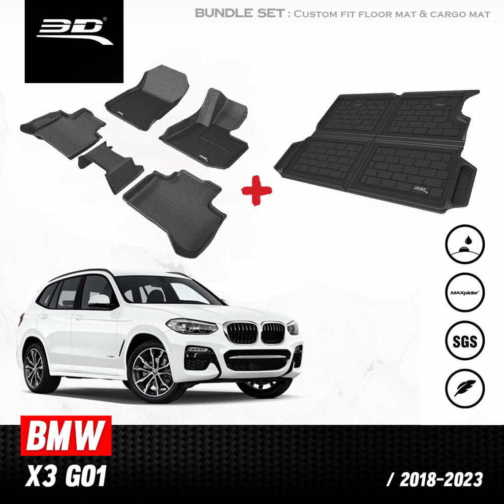 BMW X3 G01 (30e) ปี 2018 2019 2020 2021 2022 2023 2024 พรมปูพื้นรถยนต์ 3D พร้อมถาดท้าย
