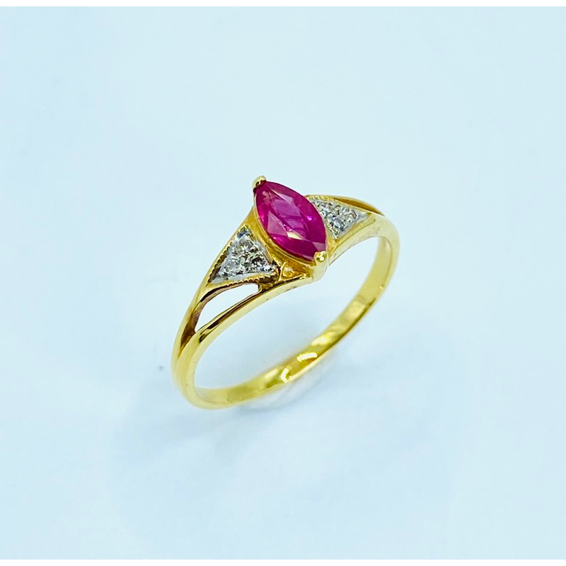 แหวนทอง💫size 52; แหวนทอง พลอยแดง ทับทิมพม่า มาคี เพชรแท้ A19973