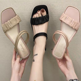 🎀 รองเท้าแตะแฟชั่น รองเท้าแตะเกาหลี สินค้าพร้อมส่งครีม สีชมพู  สีดำ ใส่สวย ส่งเร็วส่งไว ไม่ต้องรอไม่ต้องพรี