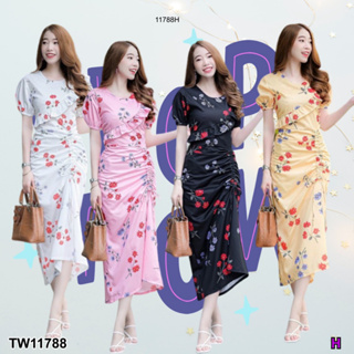 👗Pfashion [ส่งไว!!🚛] P11788 เดรสยาว ลายดอก โบว์ผูกรูด Long dress with a floral print and bow tie.