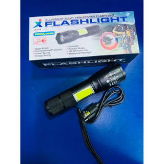 LED t6 ไฟฉายแรงสูง ไฟฉายซูม JX-618/619 XML T6+COB 25000w 4โหมดได้ ไฟแฟลช์ ไฟด้านข้าง ชาร์จ USB