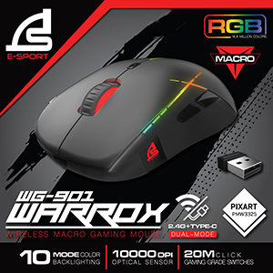 SIGNO WARROX WG-901 WIRELESS MACRO GAMEING MOUSE เมาส์เกมมิ่งไร้สาย (สีดำ) รุ่น WG-901 รับประกัน 2 ป