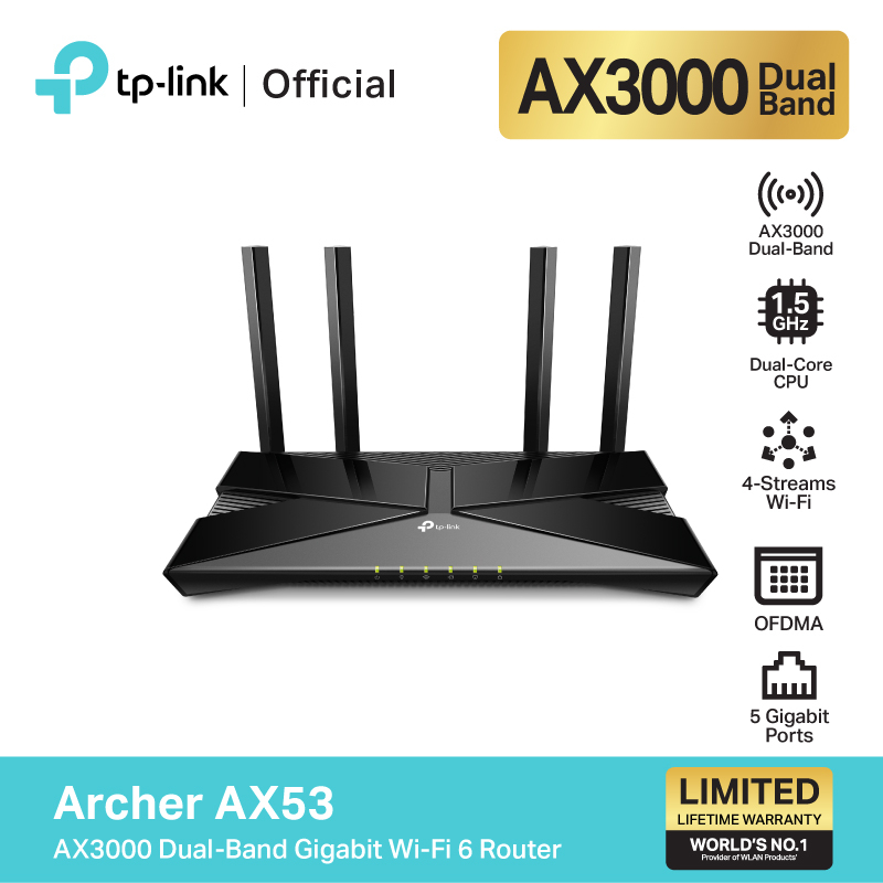 TP-Link Archer AX53 AX3000 Dual Band Gigabit Wi-Fi 6 Router ใหม่! เราเตอร์ไวไฟ6 ขยายสัญญาณให้ครอบคลุ