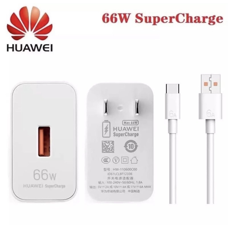 ชุดชาร์จ หัวเหว่ย หัวชาร์จ+สายชาร์จ 6A Type-C Huawei SuperCharge รองรับP10/P20/20Pro/P30/P30Pro/Mate40/Mate20Pro