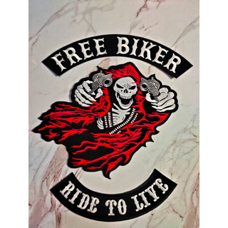 ตัวรีดติดเสื้อขนาดใหญ่ Set Free Biker (1set/3pcs) ตกแต่งเสื้อผ้า แจ๊คเก็ตยีนส์ Hipster Embroidered Iron On Sew on