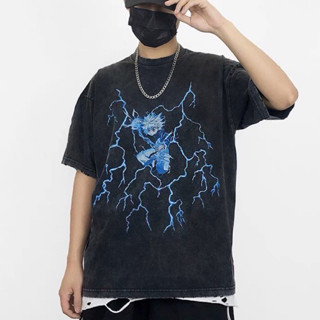 เสื้อยืดผู้ชายโอเวอร์ไซส์ killua thunderboit เสื้อy2k เสื้อมินิมอล เสื้ออปป้า เกาหลี