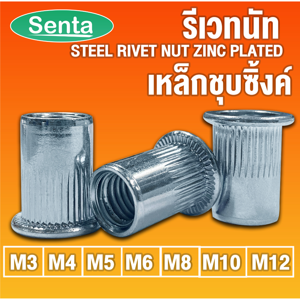 รีเวทนัท รีเวทนัทเหล็กชุบซิ้งค์ M3 M4 M5 M6 M8 M10 M12 สำหรับสกรู (STEEL RIVET NUT ZINC PLATED) ลูกรีเวท รีเวท ราคา ถูกที่สุด ดีลบีเคเค