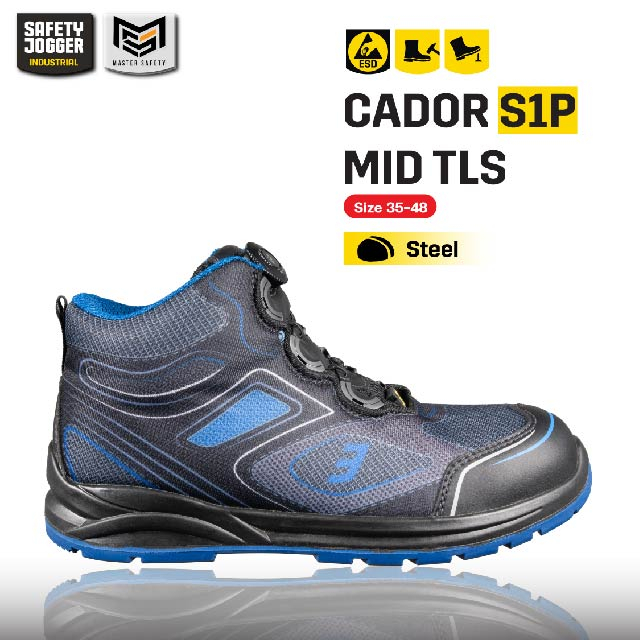 Safety Boots 1390 บาท [ของแท้พร้อมส่ง] Safety Jogger รุ่น CADOR S1P MID TLS รองเท้าเซฟตี้หุ้มข้อ ไม่มีเชือก หัวเหล็ก พื้นกันทะลุ Men Shoes