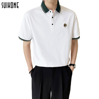 Suikone เสื้อโปโล เสื้อยืด คอกลม สไตล์เกาหลี แขนสั้น แฟชั่นและการพักผ่อน [M～2XL]