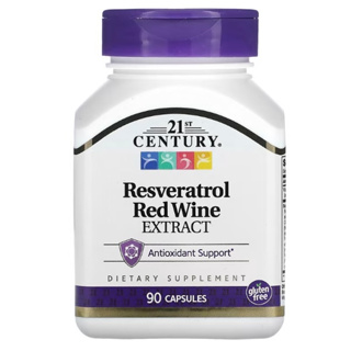 สารสกัดไวน์แดง 21st Century, Resveratrol Red Wine Extract, 90 Capsules