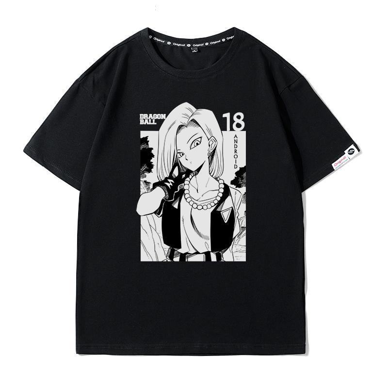Dragon Ball เสื้อยืด Android 18 การ์ตูนอะนิเมะเสื้อผ้าข้อต่อดราก้อนบอล