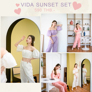 🔥𝑵𝑬𝑾 𝑨𝑹𝑹𝑰𝑽𝑨𝑳⛅️( 590฿ ) #LNS113 " Vida Sunset Set " ชุดเซ็ท 3 ชิ้น เสื้อครอป+กางเกง+ยางมัดผม มาแรงไม่หลุดกระแส ดีไซน์เรีย