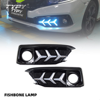 ไฟตัดหมอก ลาย 2 DRL Led สีขาว, สีเหลือง, ICE BLUE สำหรับรถยนต์ Honda Civic 19 - 21