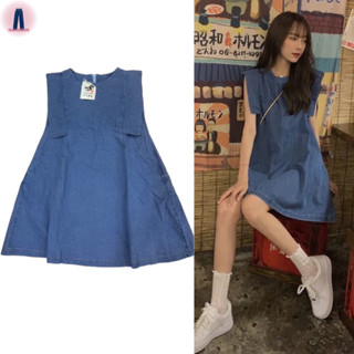 Jeansdede (S-2XL) มินิเดรสสั้นแขนกุดสไตล์เกาหลีทรงปล่อยใส่สบาย #772 LK