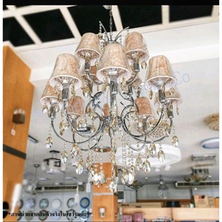 โคมห้อยช่อ SL-1-30064/8+4 โคมไฟแบบห้อยคริสตัล  Pendant Crystal And Fabric Lamp Decorationโคมไฟห้อยช่อ 2 ชั้น