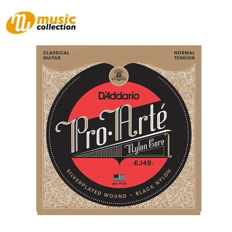 สายกีตาร์คลาสสิก D'Addario EJ49 Pro-Arté Black Nylon, Normal Tension
