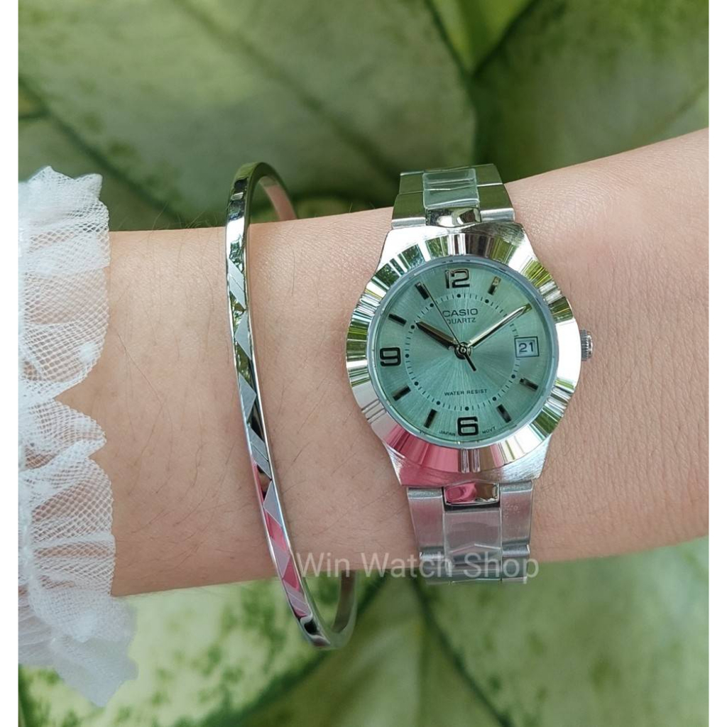 Casio นาฬิกาข้อมือผู้หญิง รุ่น LTP-1241D-3A- สายสแตนเลส หน้าปัดสีเขียวอ่อน - ของแท้ 100% รับประกันสิ