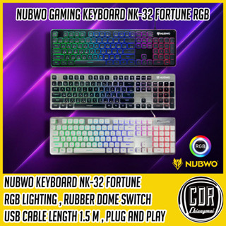 NUBWO NK-32  (สีดำเงิน,ดำล้วน,ขาว) FORTUNE เกมมิ่งคีย์บอร์ด Rubber Dome Switches FORTUNE ไฟรุ้ง7สี TH/EN(คีบอร์ดภาษาไทย)