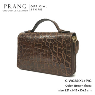 Prang Crocodile Leather Long Double Zipped Wallet กระเป๋าสตางค์ ใบยาว ซิปคู่ หนังจระเข้ C-W02S(XL)-P/G