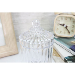 Cotton Bud Holder กระปุกคอตตอนบัด พลาสติก ลายคริสตัล JP Quality 8x8x13cm 1455