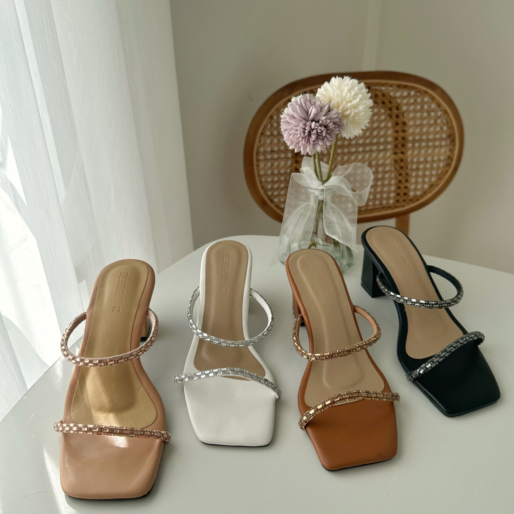 รองเท้าส้นสูงดับเบิ้ลคริสตัล  ส้นสูง 2.5  นิ้ว size ปกติ 36-42 เท้าอวบแนะนำ+1ไซส์