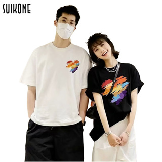 Suikone เสื้อยืด พร้อมส่ง สไตล์คู่รัก สไตล์เกาหลี คอกลม แขนสั้น ทรงหลวม น่ารักมาก ใส่ได้ทั้งหญิงและชาย