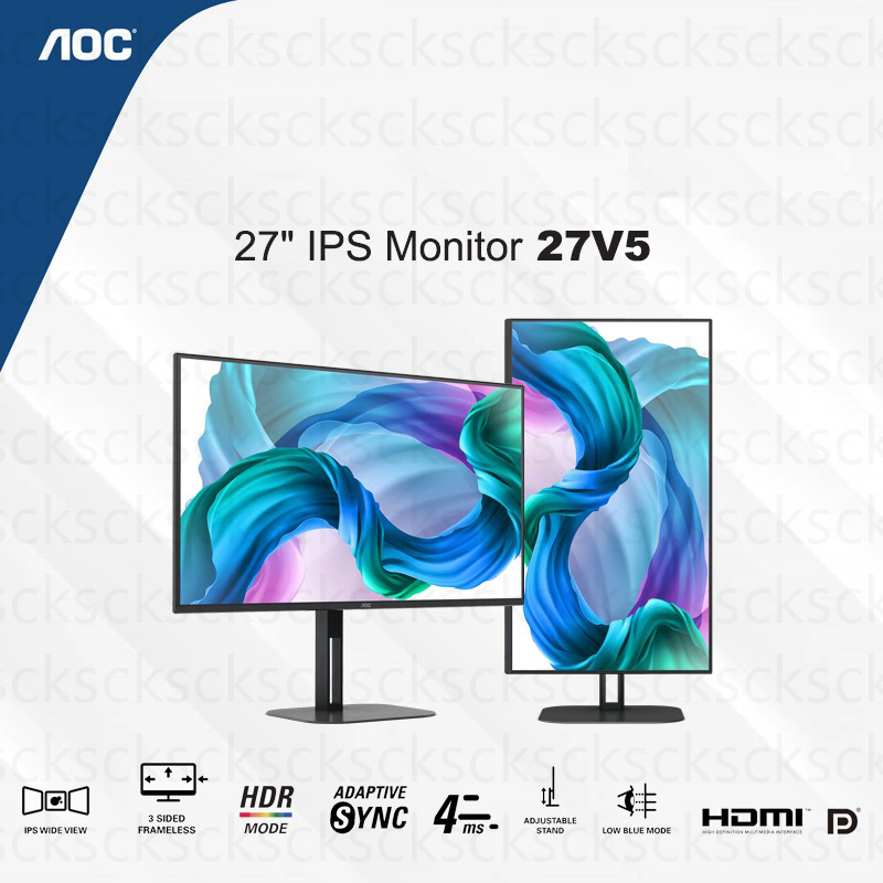 รุ่นใหม่ AOC 27V5/BK มอนิเตอร์ 27" IPS/ Flat/ Adaptive Sync/ 1920 x 1080 @75Hz/ 4ms/ HDMI : Monitor (27V5/BK)