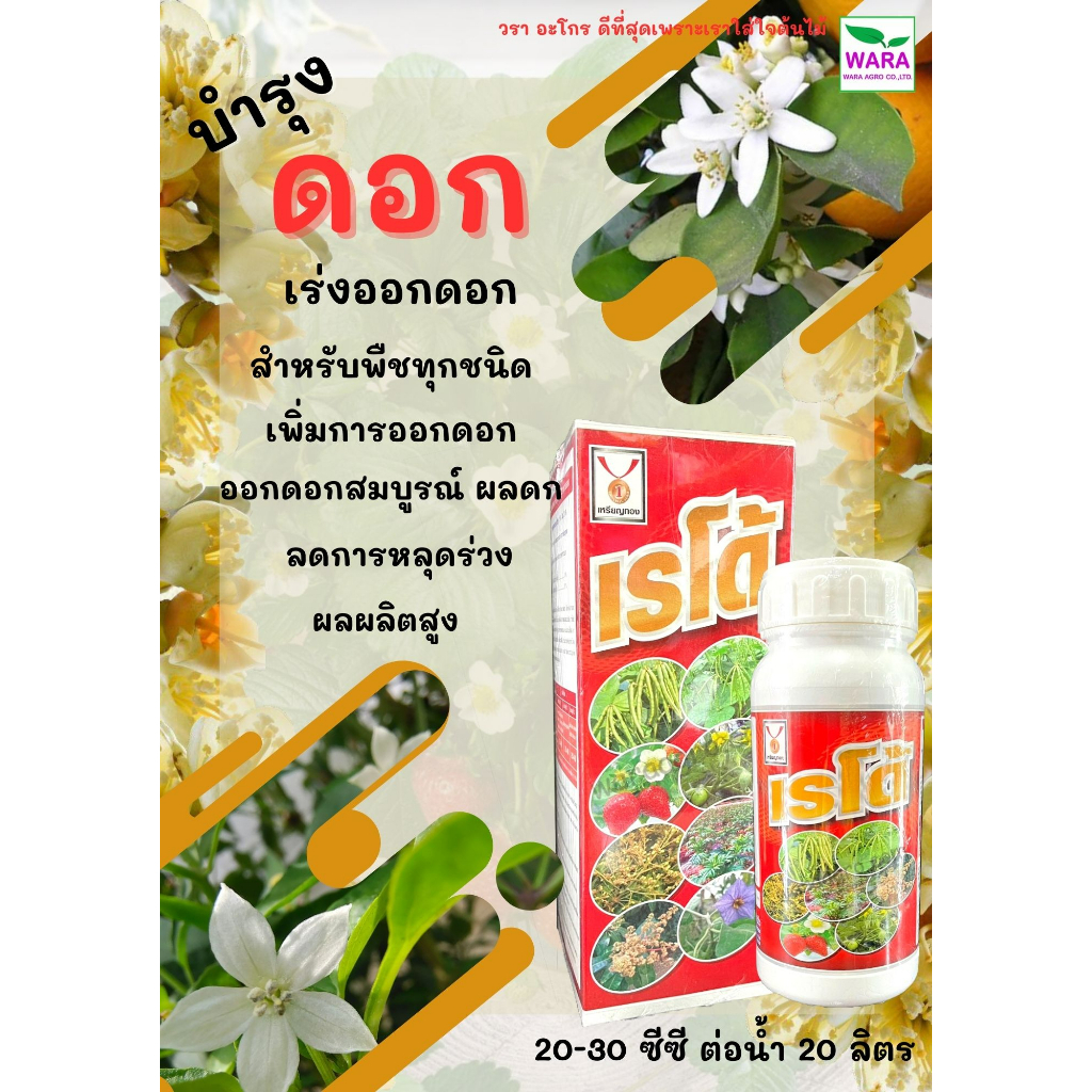 เร่งดอก บังคับออกดอก ดอก ดอกโต ดอกใหญ่ ดอกติด ไม่หลุดร่วง ติดผลดก เรโด้ อาหารเสริมพืชเข้มข้น
